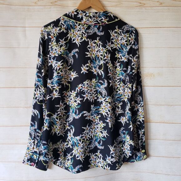 Cinq a Sept Silk Juliet Floral Print Blue Multi Color Blouse Women's Size Small - Picture 8 of 11